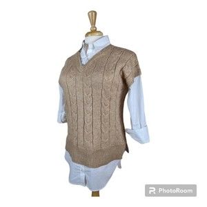 Rachel Zoe Faux Layered Sweater Vest and Button Down in Camel and White Sz. M